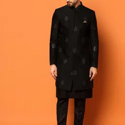 KISAH Self-Design Mandarin Collar Sherwani Set-picture-1