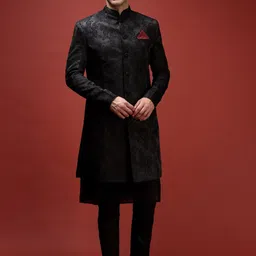 KISAH Self-Design Mandarin Collar Sherwani Set-15