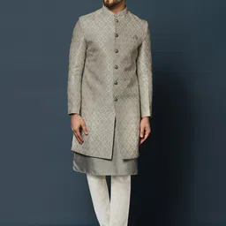 KISAH Woven-Design Cotton Sherwani Trouser Set-image-16