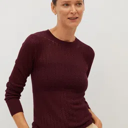 MANGO Women Burgundy Sustainable Open Knit Pullover-picture-13