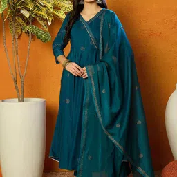 KALINI Ethnic Motifs Angrakha Gotta Patti Kurta with Trousers & Dupatta-picture-48