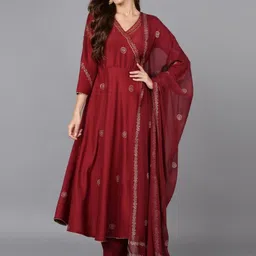 KALINI Ethnic Motifs Angrakha Gotta Patti Kurta with Trousers & With Dupatta-picture-22