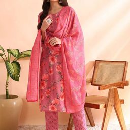 KALINI Floral Printed Mirror Work Straight Kurta With Trousers & Dupatta-picture-19