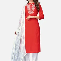KALINI Women Red Floral Embroidered Thread Work Kurta with Trousers & With Dupatta-picture-24