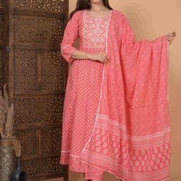 SINGNI Women Ethnic Motifs Embroidered Regular Kurta with Trousers & With Dupatta-picture-12