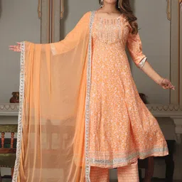 SINGNI Women Ethnic Motifs Embroidered Regular Kurta with Trousers & With Dupatta-picture-8