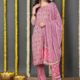 KALINI Ethnic Motifs Printed Gotta Patti Detail Straight Kurta & Trousers With Dupatta-image-96