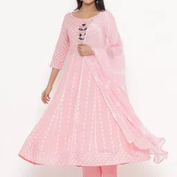 UNISETS Women Pink Ethnic Motifs Printed Empire Kurta with Trousers & With Dupatta-20