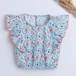 The Magic Wand Girls Floral Print Flutter Sleeve Cotton Blouson Top-picture-28