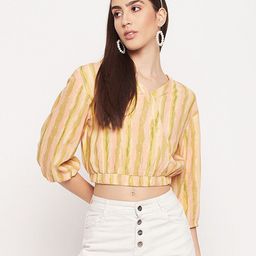 Madame Striped Puff Sleeve Cotton Blouson Top-image-4