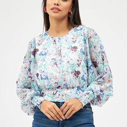 Harpa Floral Printed Puff Sleeve Round Neck Blouson Top-image-50