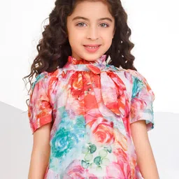 Peppermint Floral Print Flutter Sleeve Blouson Top-30
