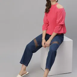 KASSUALLY Coral Halter Neck Smocked Crepe Blouson Top-image-32