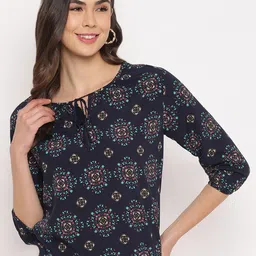 Mayra Ethnic Motif  Printed Tie-Up Neck Top-image-63