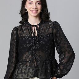 Oxolloxo Tie-Up Neck Sheer Blouson Top-picture-53