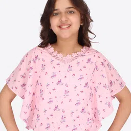 CUTECUMBER Girls Pink Floral Print Georgette Blouson Top-image-32