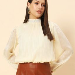 Chemistry Self Design High Neck Puff Sleeves Georgette Top-picture-19