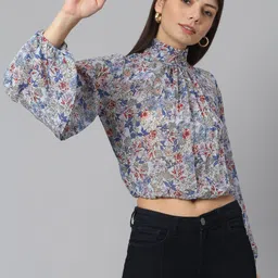 BAESD Floral Printed High Neck Gathered Detailed Crop Top-image-29