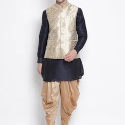 VASTRAMAY Mandarin Collar Kurta with Dhoti Pants & Nehru Jacket-image-63