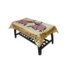 Kuber Industries Beige & Black Printed Cotton 4-Seater Rectangular Table Cover-56