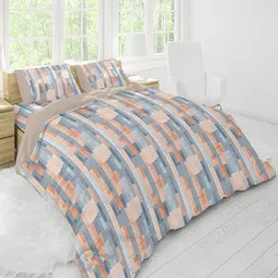 Himeya Bliss Percale Peach & Grey Printed Pure Cotton 400 TC Double Queen Duvet Cover-picture-22