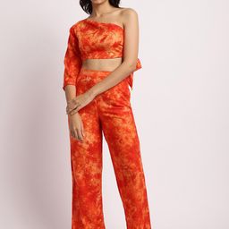 EROTISSCH Orange Abstract Printed Relaxed Fit Pure Cotton Top & Pant Swimwear Cover Up Set-picture-16