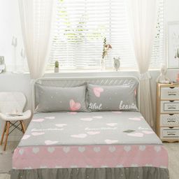 JC HOME Grey  Pink Printed Pure Cotton Double Queen Bed Cover With Pillow Covers-image-46