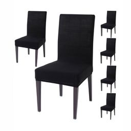 HOKIPO Black Set Of 6 Dining Chair Cover Seater Stretchable Elastic Slip Covers-65