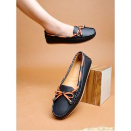 Shoetopia Upper Bow Detailed Black Loafers for Women-picture-25