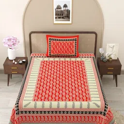 The Craft Monk Red Ethnic Motifs 180 TC Cotton Single Bedsheet with 1 Pillow Cover-image-59