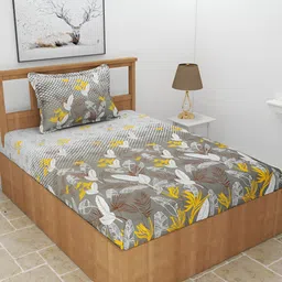 BREVARD Charcoal Floral Printed 210 TC Single Bedsheet With 1 Pillow Cover-picture-35