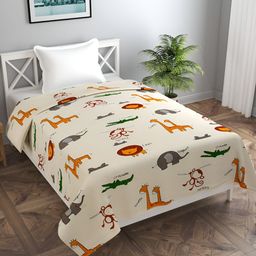 BREVARD Off White Animals Printed 210 TC Single Bedsheet with 1 Pillow Cover-image-55