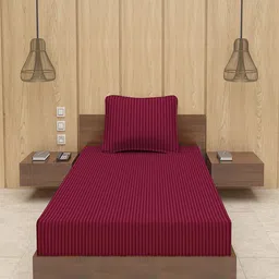 Hammer Home Magenta Striped 200 TC Cotton Single Bedsheet with 1 Pillow Cover-image-19