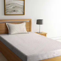 Arrabi Brown & White Striped 300 TC Single Bedsheet with 1 Pillow Cover-image-101