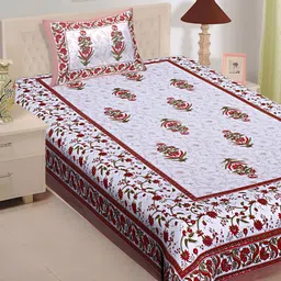 UNIBLISS Brown & White Printed Cotton 144 TC Single Bedsheet With 1 Pillow Cover-picture-12