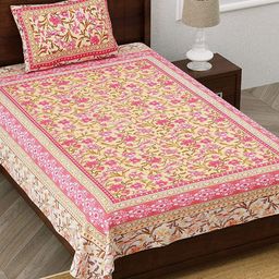 EasyGoods Red & White Floral Cotton 210 TC Single Bedsheet With 1 Pillow Cover-image-89