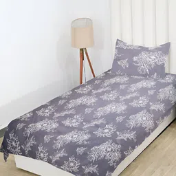 RD TREND Grey Melange Floral 210 TC Cotton Single Bedsheet with 1 Pillow Covers-image-87