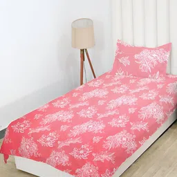 RD TREND Peach Floral 210 TC Cotton Single Bedsheet with 1 Pillow Covers-image-72