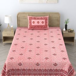 EasyGoods Pink & White Floral 250 TC Single Cotton Bedsheet with 1 Pillow Cover-image-51