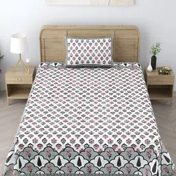 EasyGoods Grey & White Floral 250 TC Single Cotton Bedsheet with 1 Pillow Covers-10
