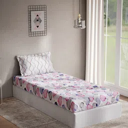DDecor Pink & Purple Abstract Printed 140 Cotton TC Single Bedsheet with 1 Pillow Cover-12