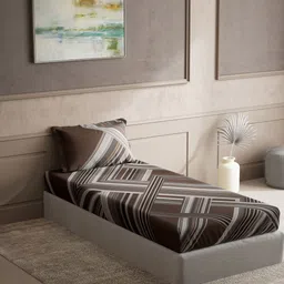 DDecor Brown & Grey Geometric Cotton 150 TC Single Bedsheet with 1 Pillow Cover-image-90