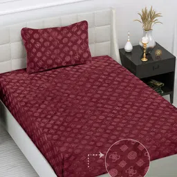 FABINALIV Maroon Geometric 300 TC Woollen Embossed Single Bedsheet with Pillow Cover-image-70