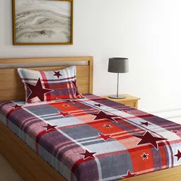Arrabi Red & Maroon Geometric 300 TC Single Bedsheet with 1 Pillow Covers-image-81
