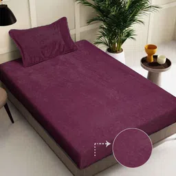 FABINALIV Burgundy Solid 300 TC Woollen Single Bedsheet with Pillow Cover-8