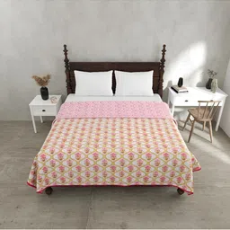 BED-SHEET.COM Pink Ethnic Motifs Pure Cotton 150 GSM Double Bed Dohar & 2 Pillow Covers-image-15