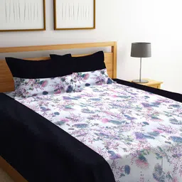 KLOTTHE Black & Multicolour Floral 250TC Double Bed Cover Set-image-10