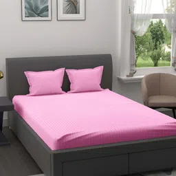 BED-SHEET.COM Pink Striped 144 TC Cotton King Bedsheet With 2 Pillow Covers-picture-15