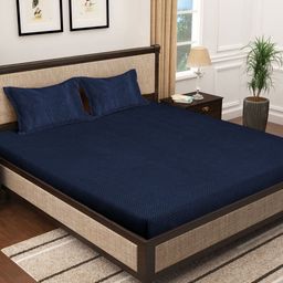 KLOTTHE Navy Blue 300TC Double Bedsheet With 2 Pillow Covers-image-26