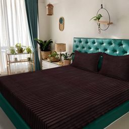 Alina decor Brown Striped 210 TC Queen Bedsheet with 2 Pillow Covers-picture-24